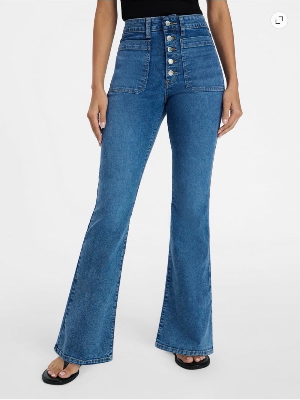 Time and Tru High-Rise Patch Pocket Button-Front Flare Blue Medium 0 Jeans Denim